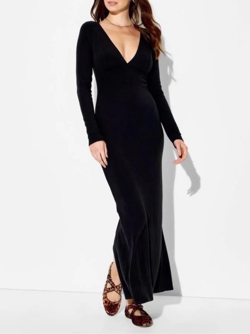 Wild Fable Black Cozy Long Sleeve Maxi Empire Waist Dress